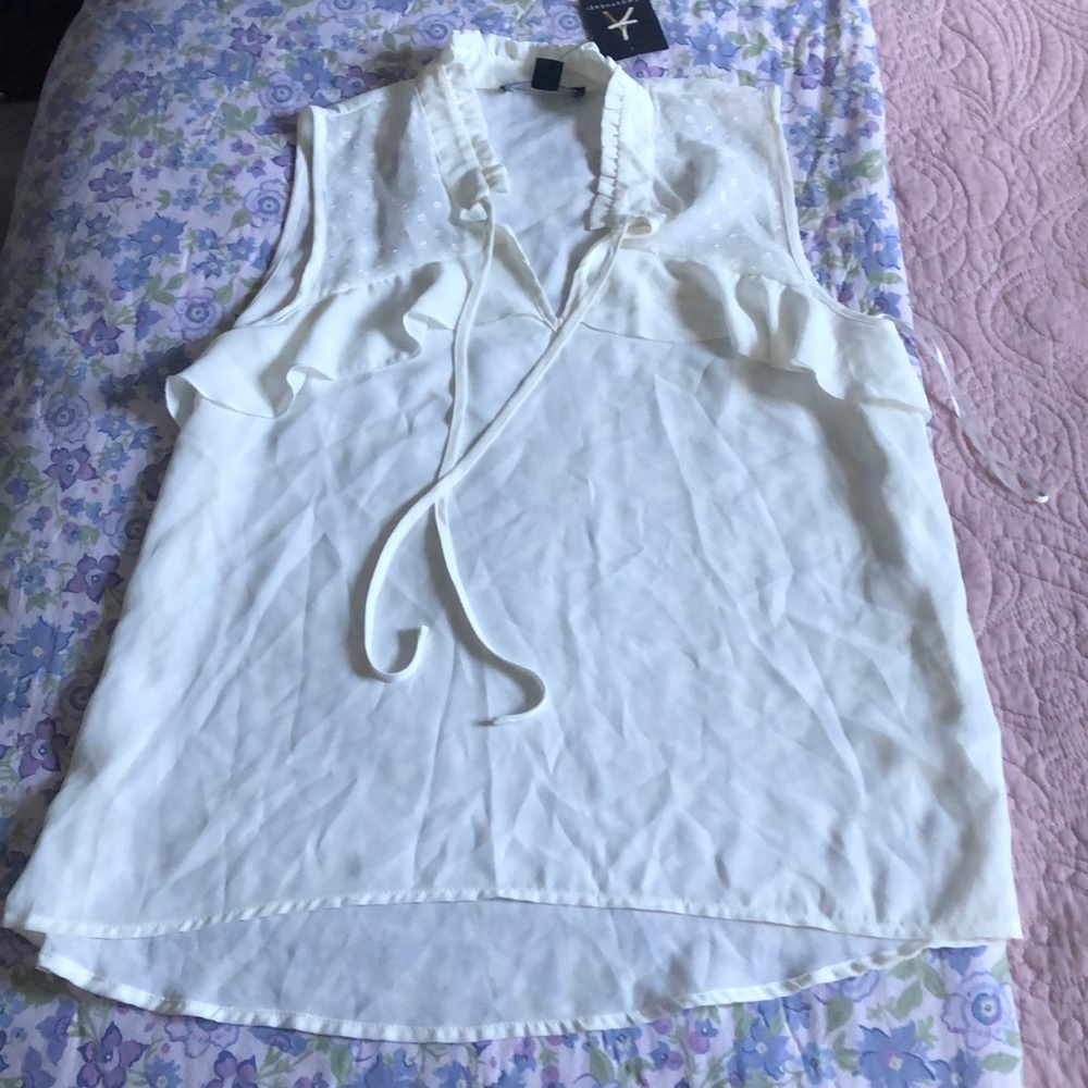 Atmosphere white tie front ruffle sleevelessblouse